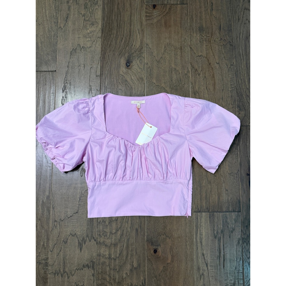NWT Skies Are Blue Pink Puff‎ Sleeve Crop Top Sweetheart Neck Cotton Blouse XS